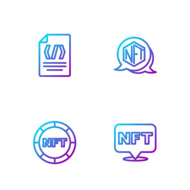 Satır NFT Dijital Şifreleme Sanatı İkili Kodu ve. Renk simgeleri. Vektör.