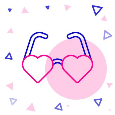 Line Heart şeklinde aşk gözlüğü simgesi beyaz arkaplanda izole edilmiş. Sevgililer Günü kartı tasarımı için uygun. Renkli taslak konsepti. Vektör.
