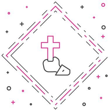 Hristiyan çizgi çapraz simgesi beyaz arkaplanda izole edildi. Kilise haçı. Renkli taslak konsepti. Vektör.