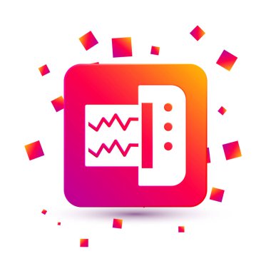 Beyaz sismograf simgesi beyaz arkaplanda izole edildi. Deprem analog sismografı. Kare renk düğmesi. Vektör.