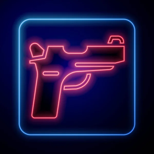 Pistolet Néon Lumineux Icône Pistolet Isolé Sur Fond Noir Police — Image vectorielle