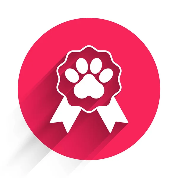 White Pet Award Symbol Icon Isolated Long Shadow Background Badge — Stock Vector