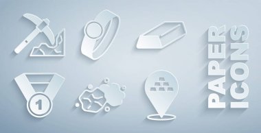 Altın külçeleri altın madalya yüzüğü ve maden ikonu yap. Vektör.