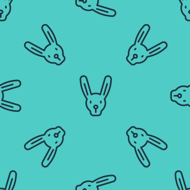 Kulak ikonlu siyah çizgi tavşanı yeşil arka planda izole edilmiş pürüzsüz desen. Sihir numarası. Gizemli eğlence konsepti. Vektör.