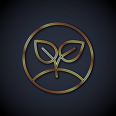 Altın çizgili Sprout simgesi siyah arkaplanda izole edilmiş. Tohum ve tohum. İşaret bırakıyor. Yaprak doğası. Vektör.