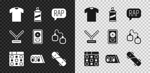 设置T恤衫喷涂可以饶舌音乐鼓机滑板说唱链和Cd盘颁奖框图标 — 图库矢量图片