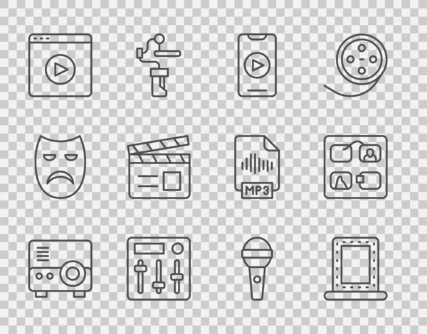 Установить Линию Медиа Проектор Макияж Зеркало Огнями Онлайн Воспроизведения Видео — стоковый вектор