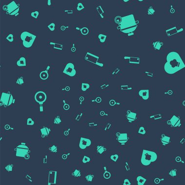 Et doğrayıcı, tencere, tava ve şef şapkasını kusursuz bir şekilde ayarla. Vektör.