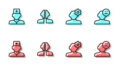 Psikoloji, erkek, bipolar, üzgün ve depresif ruh hali ikonunda çizgi çözümü sorunu. Vektör.