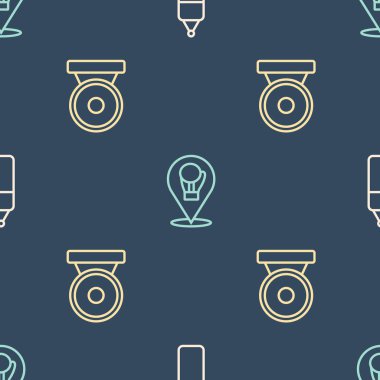 Sırayı belirle. Kum torbası, boks gongu ve eldiven, pürüzsüz desen. Vektör.