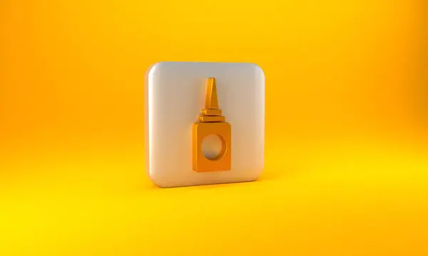 Złota Ikona Aerozolu Nosa Butelki Wyizolowana Żółtym Tle Srebrny Przycisk — Zdjęcie stockowe
