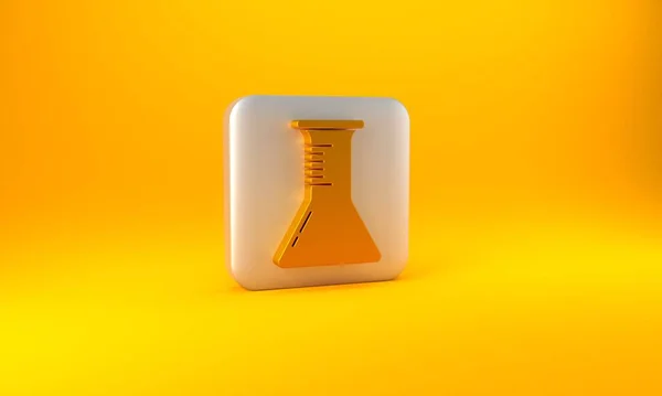 Złota Probówka Ikona Kolby Izolowane Żółtym Tle Test Chemiczny Szkło — Zdjęcie stockowe