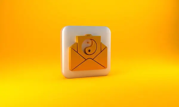 Gold Yin Yang Enveloppe Pictogram Geïsoleerd Gele Achtergrond Symbool Van — Stockfoto