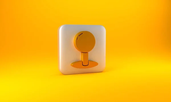 Ícone Pino Ouro Push Isolado Fundo Amarelo Sinal Polegares Botão — Fotografia de Stock