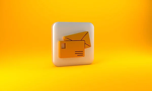 Gouden Envelop Pictogram Geïsoleerd Gele Achtergrond Mailbericht Letter Symbool Zilveren — Stockfoto