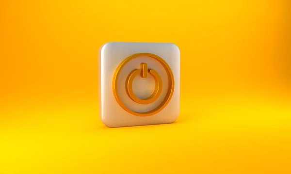 Gold Power Taste Symbol Isoliert Auf Gelbem Hintergrund Startschild Silberner — Stockfoto