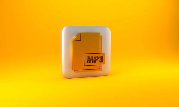 ゴールドMp3ファイルのドキュメント 黄色の背景に隔離されたMp3ボタンアイコンをダウンロードしてください Mp3音楽形式の記号 Mp3ファイルのシンボル 銀四角形のボタン 3Dレンダリング図 — ストック写真