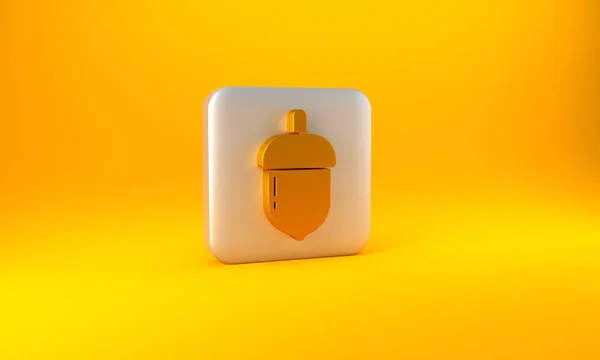 黄色の背景に分離されたゴールドアコーンアイコン 銀四角形のボタン 3Dレンダリング図 — ストック写真