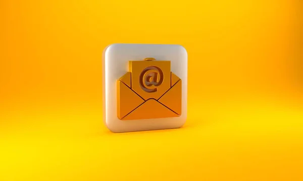 Ikona Gold Mail Mail Izolované Žlutém Pozadí Mail Symbol Obálky — Stock fotografie