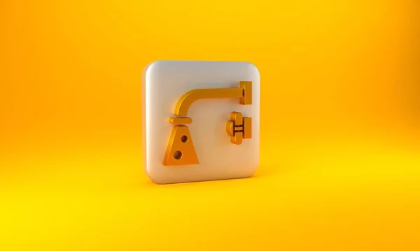 Zlatý Vodní Kohoutek Ikona Izolované Žlutém Pozadí Stříbrný Knoflík Vykreslování — Stock fotografie