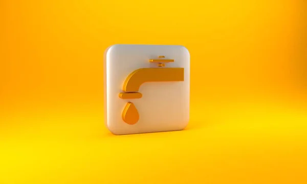 Guld Vatten Kran Med Fallande Vatten Droppe Ikon Isolerad Gul — Stockfoto
