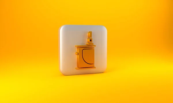 黄色の背景に隔離されたゴールド電子タバコアイコン タバコの吸引道具だ 気化器装置だ 銀四角形のボタン 3Dレンダリング図 — ストック写真