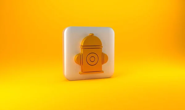 Gold Fire Hydrant Icon Isolated Yellow Background Silver Square Button — Stock Photo, Image