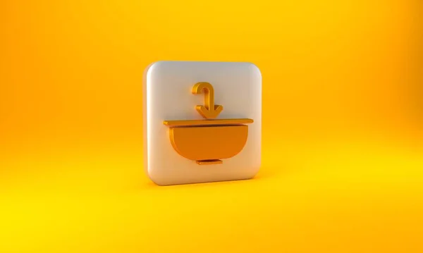 Lavabo Oro Con Icona Rubinetto Acqua Isolata Fondo Giallo Pulsante — Foto Stock