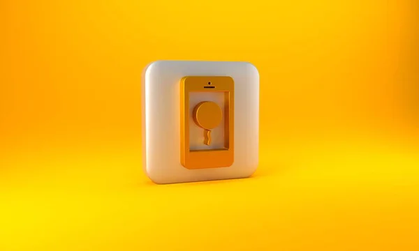 Złoty Telefon Komórkowy Ikoną Wiadomości Urodzinowych Izolowane Żółtym Tle Srebrny — Zdjęcie stockowe