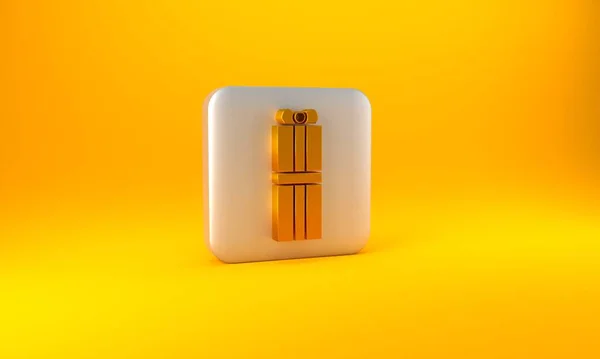 Gold Gift Box Icoon Geïsoleerd Gele Achtergrond Gefeliciteerd Met Verjaardag — Stockfoto