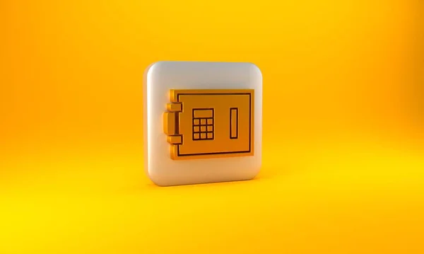 Złoty Bezpieczna Ikona Izolowana Żółtym Tle Drzwi Zabezpieczają Skarbiec Bankowy — Zdjęcie stockowe
