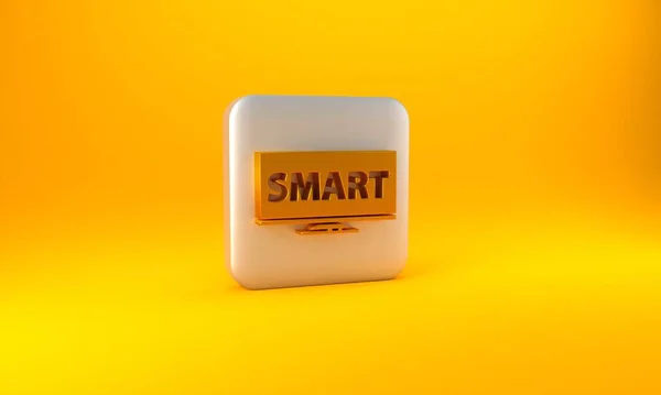 Gold Screen Ikoną Technologii Smart Video Żółtym Tle Srebrny Przycisk — Zdjęcie stockowe