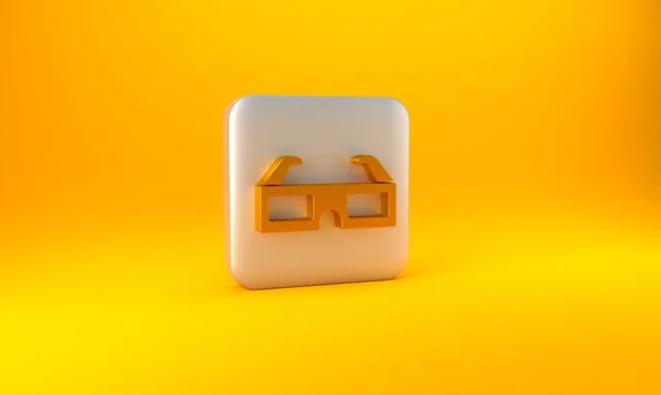 Zlaté Brýle Ikona Izolované Žlutém Pozadí Stříbrný Knoflík Vykreslování — Stock fotografie