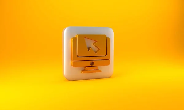 Sarı Arkaplanda Altın Bilgisayar Monitörü Imleç Simgesi Izole Edildi Boş — Stok fotoğraf