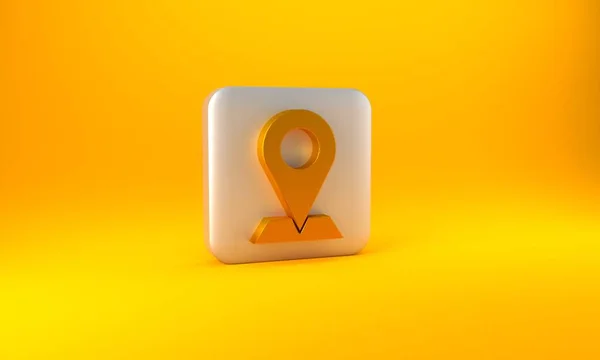 Ícone Pino Mapa Dourado Isolado Fundo Amarelo Navegação Ponteiro Localização — Fotografia de Stock