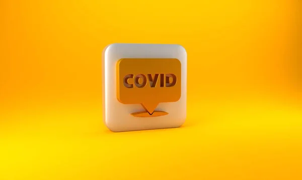 Gold Corona Vírus Covid Ícone Localização Isolado Fundo Amarelo Bactérias — Fotografia de Stock