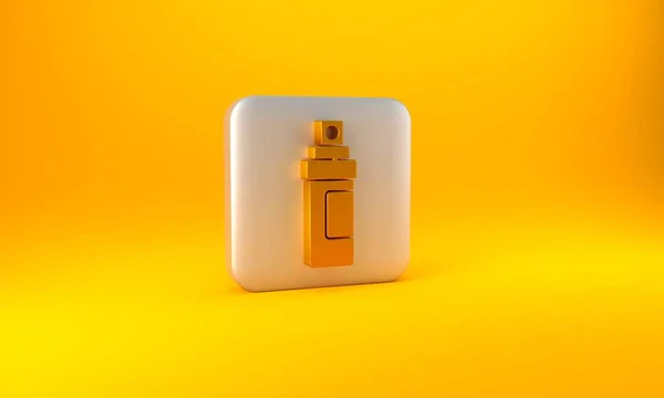 Arany Parfüm Ikon Elszigetelt Sárga Alapon Ezüst Négyzet Gomb Renderelés — Stock Fotó