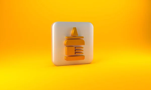 黄色の背景に分離されたゴールド接着剤アイコン 銀四角形のボタン 3Dレンダリング図 — ストック写真