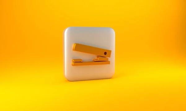 Gold Office Stapler Icon Isolated Yellow Background Stapler Staple Paper — Stock Photo, Image