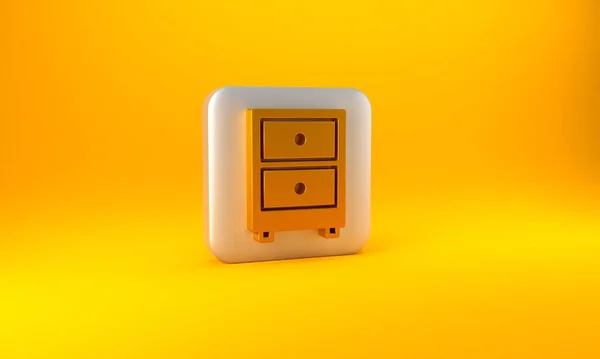 黄色の背景に隔離された文書アイコンを持つ金の引き出し 書類の引き出しをアーカイブ 内閣案を提出 オフィス家具 銀四角形のボタン 3Dレンダリング図 — ストック写真