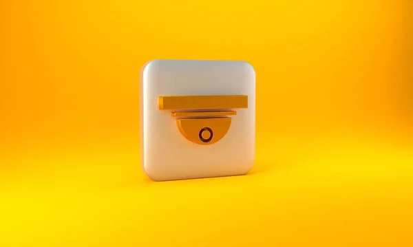 Icona Gold Motion Sensor Isolata Sfondo Giallo Pulsante Quadrato Argento — Foto Stock