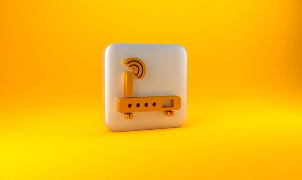 Roteador Dourado Ícone Sinal Isolado Fundo Amarelo Roteador Modem Sem — Fotografia de Stock