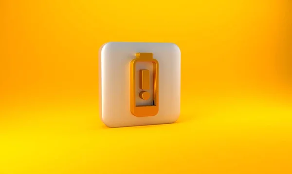 黄色の背景に絶縁されたゴールドバッテリ充電レベルインジケータアイコン 銀四角形のボタン 3Dレンダリング図 — ストック写真