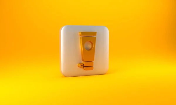 黄色の背景に隔離されたゴールドクリームまたは化粧品チューブアイコン 男性用ボディケア製品 銀四角形のボタン 3Dレンダリング図 — ストック写真