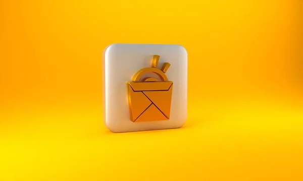 Tagliatelle Asiatiche Oro Scatola Carta Bacchette Icona Isolata Sfondo Giallo — Foto Stock
