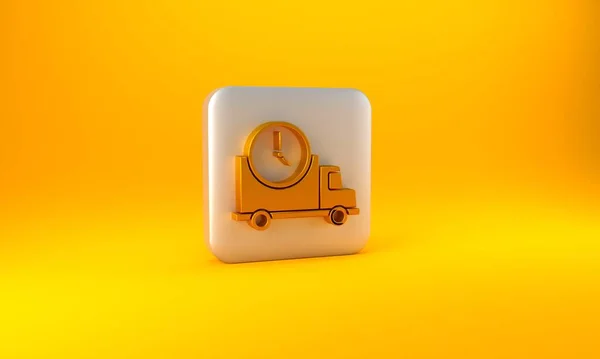 Gold Logistics Delivery Truck Clock Icon Isolated Yellow Background Delivery — Stock Photo, Image
