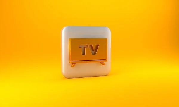 Sarı Arkaplanda Izole Edilmiş Altın Akıllı Simgesi Televizyon Tabelası Gümüş — Stok fotoğraf