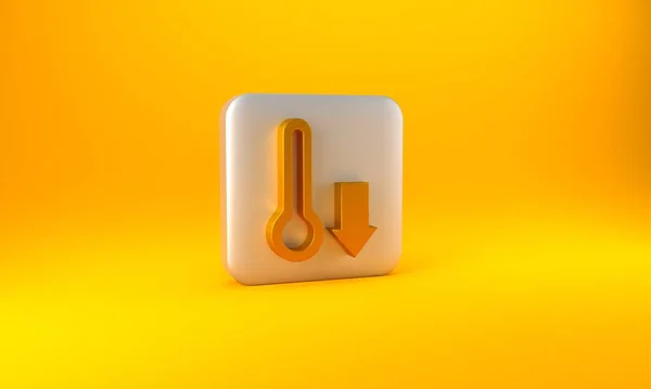 Goldfarbenes Thermometer Messsymbol Auf Gelbem Hintergrund Thermometer Die Heißes Oder — Stockfoto