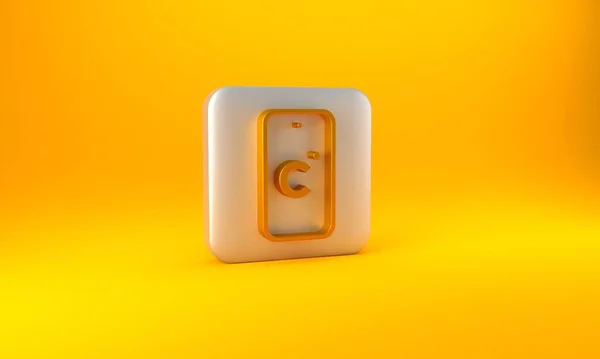 Ícone Celsius Dourado Isolado Fundo Amarelo Botão Quadrado Prata Ilustração — Fotografia de Stock
