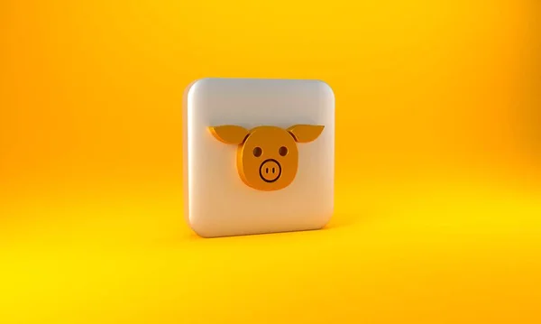 Sarı Arka Planda Izole Edilmiş Altın Domuz Simgesi Hayvan Sembolü — Stok fotoğraf